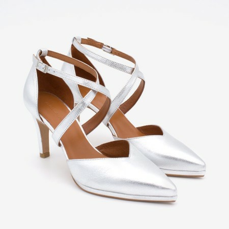 ANGEL ALARCON Liliam - Comfortable, Medium Heel And Low Platform Metallized Leather Pump | Wedding Shoes