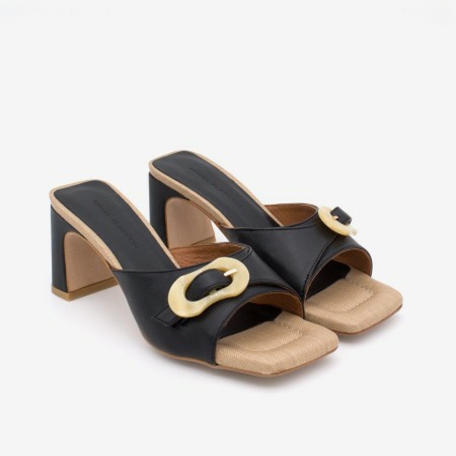 ANGEL ALARCON Jelke - Women'S Leather Mule With Raffia Sole And Tortoiseshell Buckle | Spring - Summer - Ss
