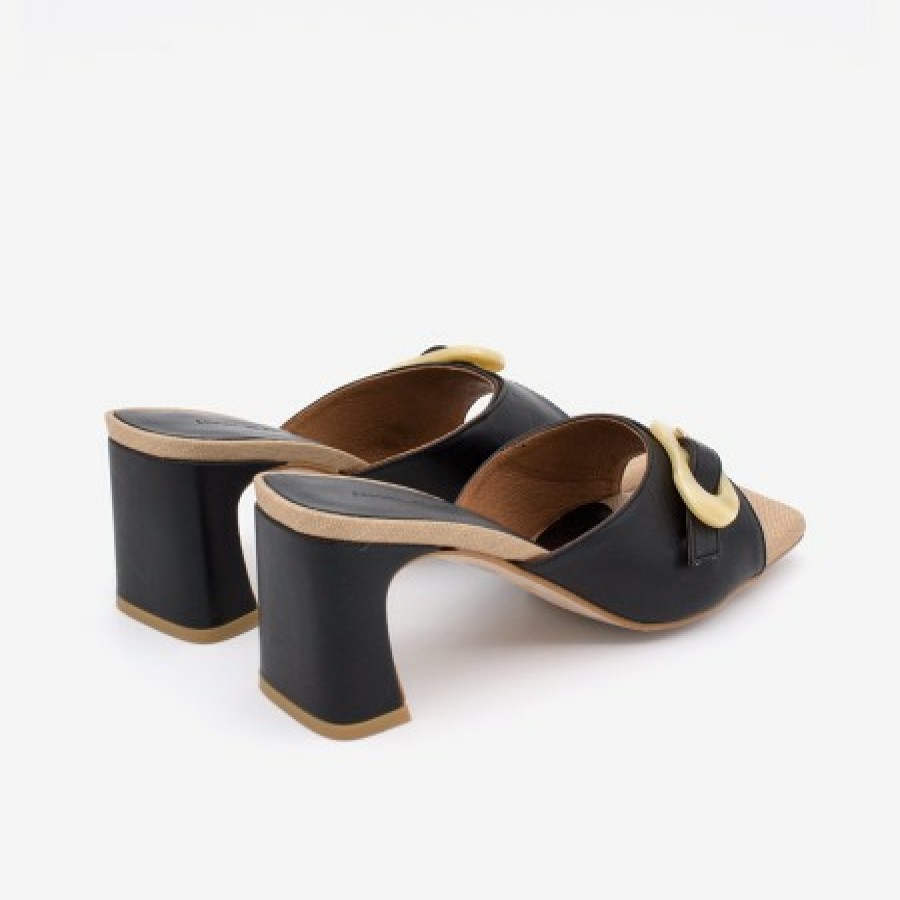 ANGEL ALARCON Jelke - Women'S Leather Mule With Raffia Sole And Tortoiseshell Buckle | Spring - Summer - Ss