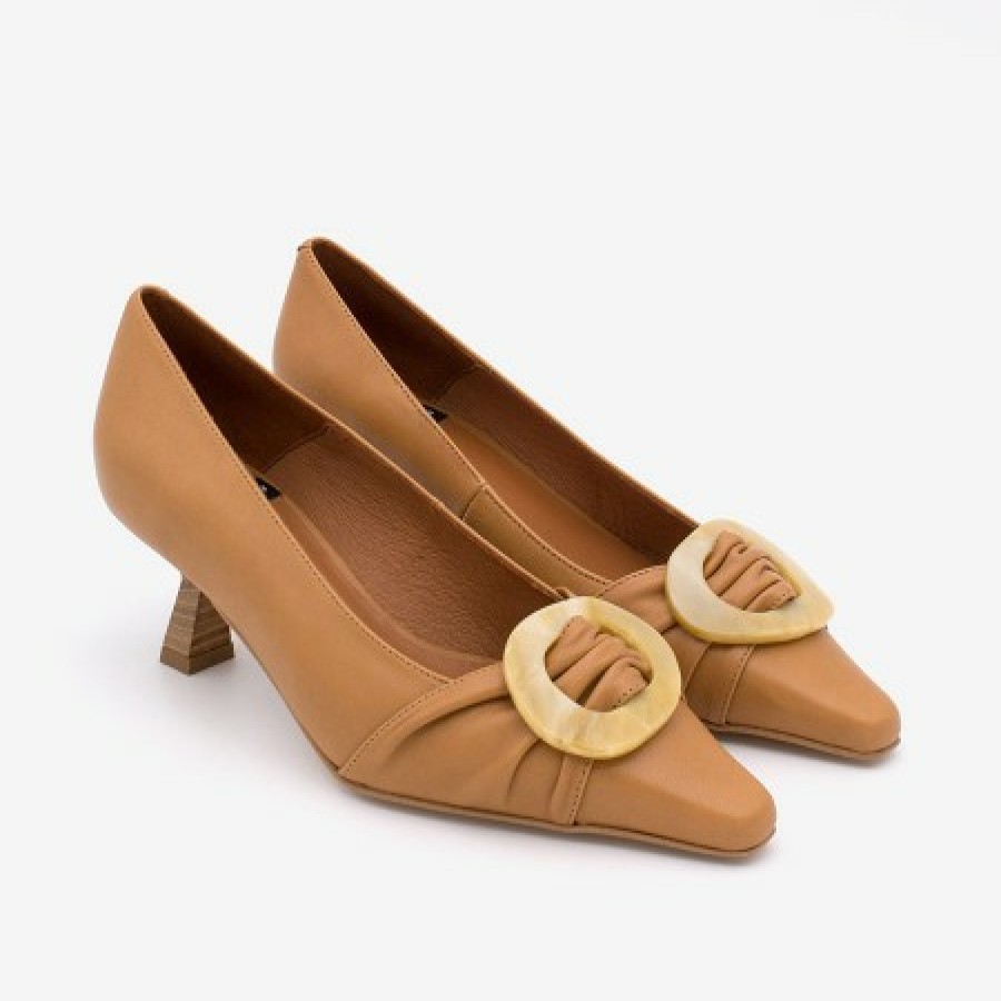 ANGEL ALARCON Winnie - Women'S Leather Pump With Low Heel And Carey Trim | Spring - Summer - Ss