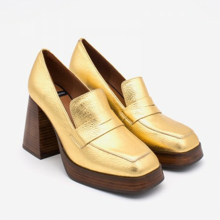 ANGEL ALARCON Tular - Women'S Chunky Heels & Platforms Metallized Leather Moccasins | Autumn - Winter - Aw