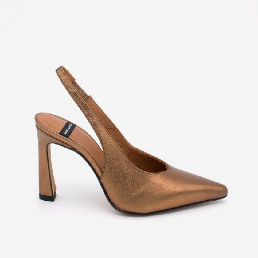 ANGEL ALARCON Aina - Metallic Leather Sling-Back Pointed Toe Stiletto | Last Units
