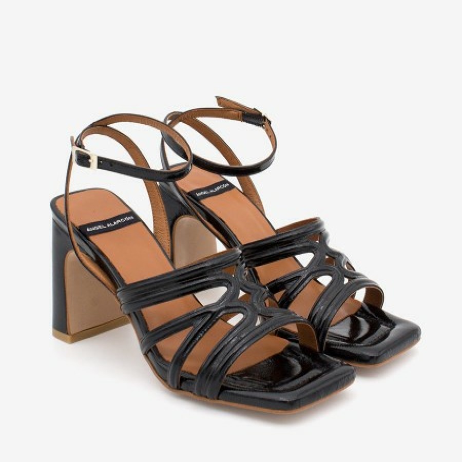 ANGEL ALARCON Panne - Shiny Leather Ankle Strap Heeled Sandals | Spring - Summer - Ss