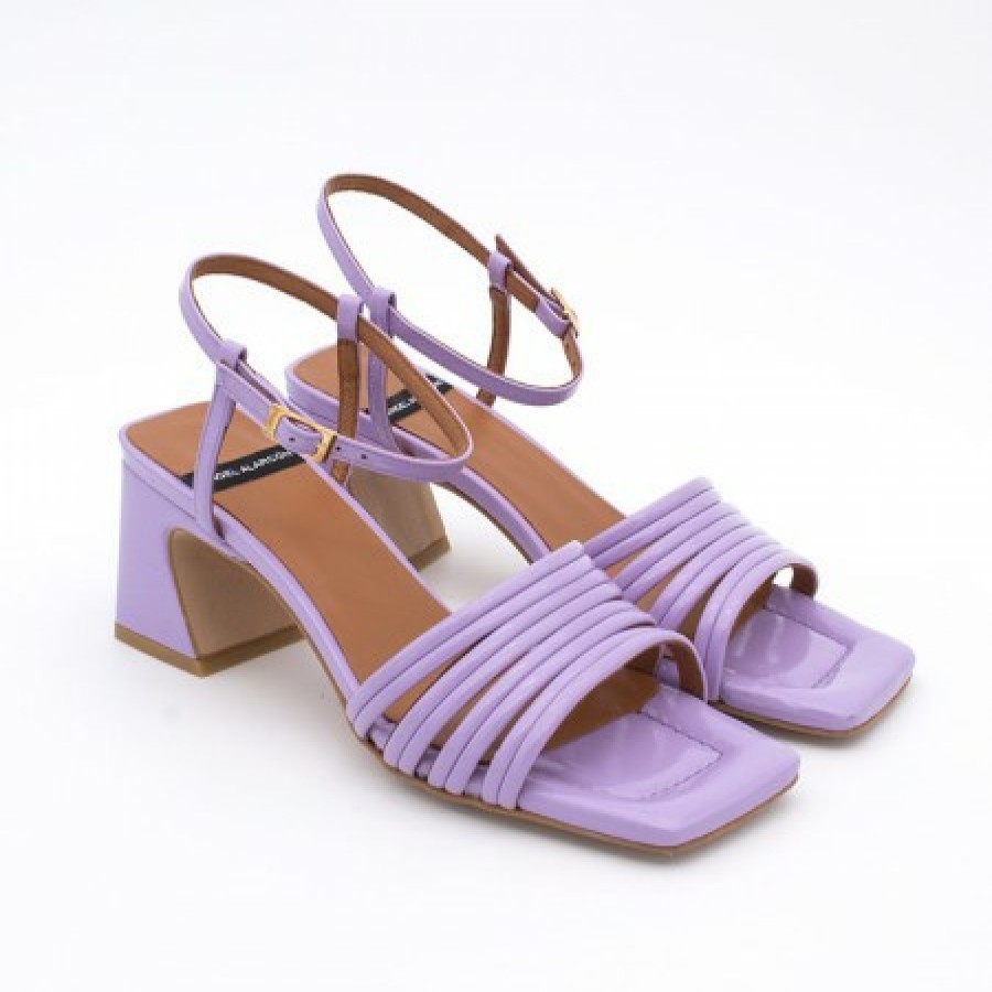 ANGEL ALARCON Roberts - Metallized Leather Strap Sandals With Medium Heel | Spring - Summer - Ss
