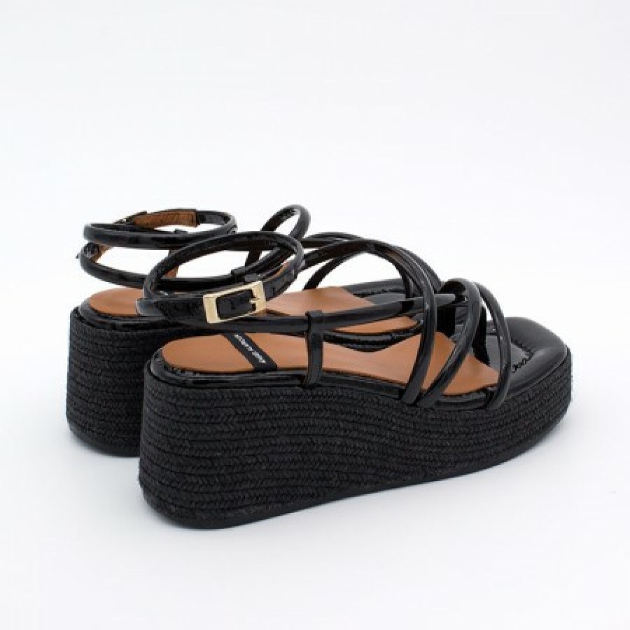 ANGEL ALARCON Shirelles - Patent Leather Sandals With Raffia Wedge | Spring - Summer - Ss