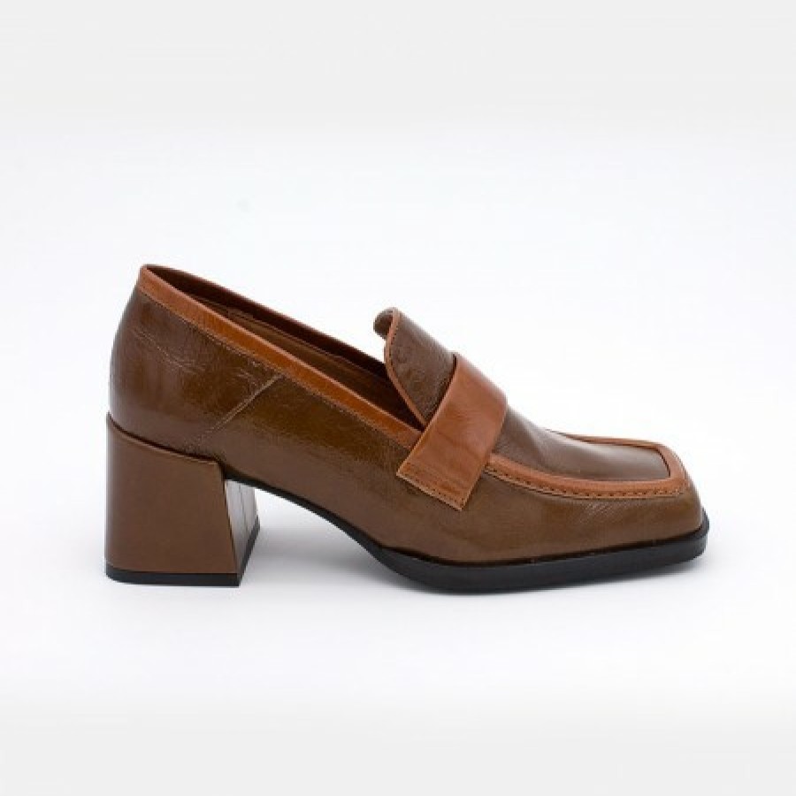 ANGEL ALARCON Peggy - Duotone Shiny Leather Women'S Moccasin With Block Heel | Autumn - Winter - Aw