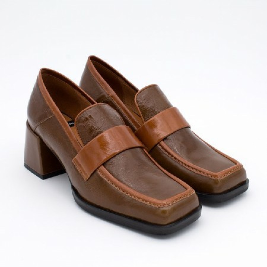 ANGEL ALARCON Peggy - Duotone Shiny Leather Women'S Moccasin With Block Heel | Autumn - Winter - Aw