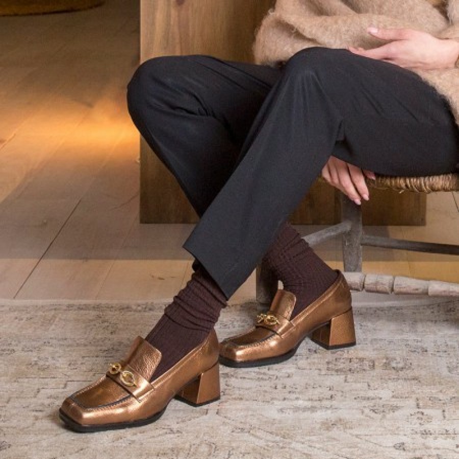 ANGEL ALARCON Terence - Woman Metallized Leather Heeled Mocassin | Autumn - Winter - Aw