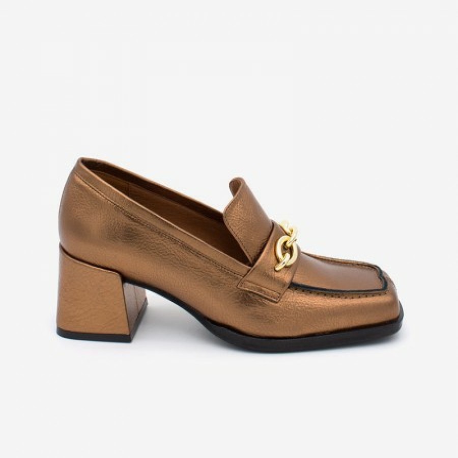 ANGEL ALARCON Terence - Woman Metallized Leather Heeled Mocassin | Autumn - Winter - Aw