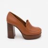 ANGEL ALARCON Petra - Women'S Leather Moccasins With Wood Block High Heel And Platform | Autumn - Winter - Aw