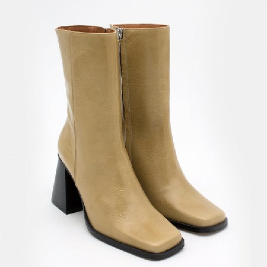ANGEL ALARCON Oconnor - Shiny Leather Ankle Boots With Zipper & Block Heel | Boots And Booties