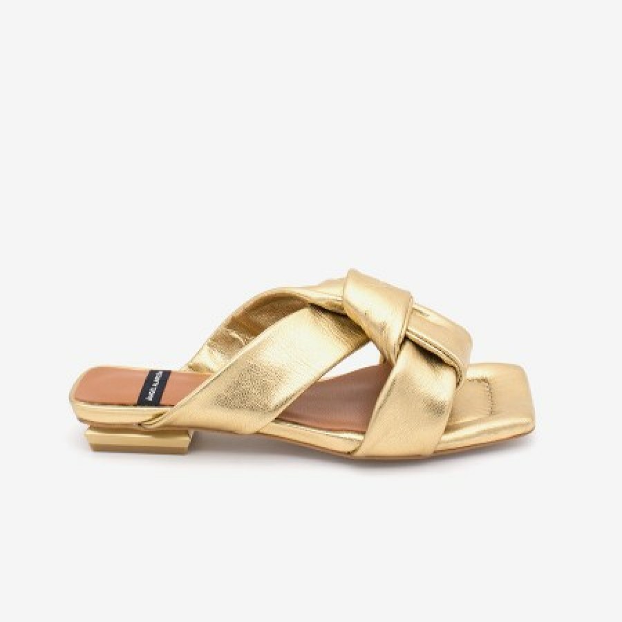 ANGEL ALARCON Amos - Padded Metallized Leather Flat Sandals | Spring - Summer - Ss