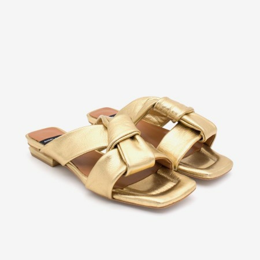 ANGEL ALARCON Amos - Padded Metallized Leather Flat Sandals | Spring - Summer - Ss