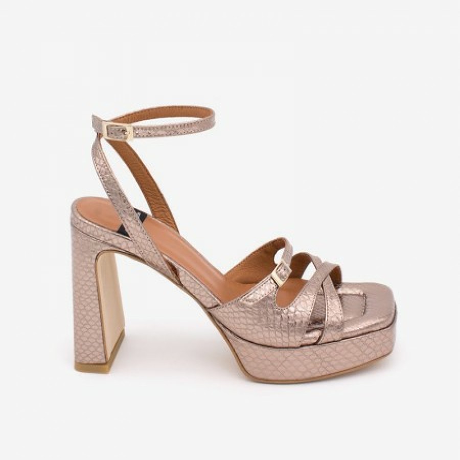 ANGEL ALARCON Vance - Metallized Print Snake Leather Ankle Strap Sandal With High Heel And Platform | Spring - Summer - Ss