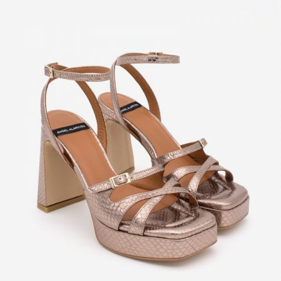 ANGEL ALARCON Vance - Metallized Print Snake Leather Ankle Strap Sandal With High Heel And Platform | Spring - Summer - Ss
