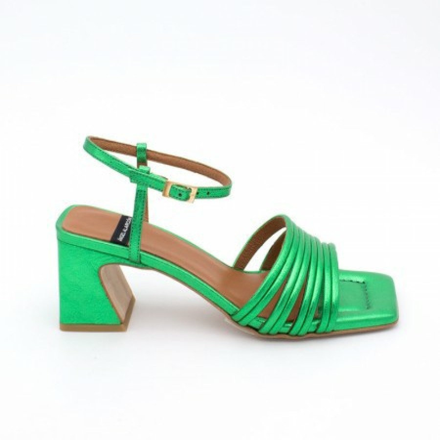 ANGEL ALARCON Roberts - Metallized Leather Strap Sandals With Medium Heel | Spring - Summer - Ss