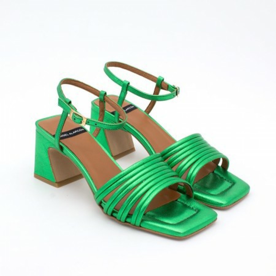ANGEL ALARCON Roberts - Metallized Leather Strap Sandals With Medium Heel | Spring - Summer - Ss