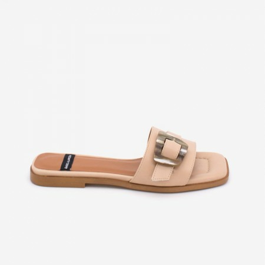 ANGEL ALARCON Yasal - Flat Leather Sandal With Tortoiseshell Buckle | Spring - Summer - Ss