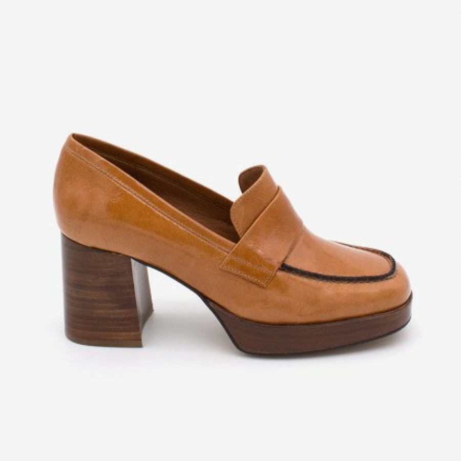 ANGEL ALARCON Gadea - Women'S Leather Mocassin With Wood Heel & Platform | Autumn - Winter - Aw