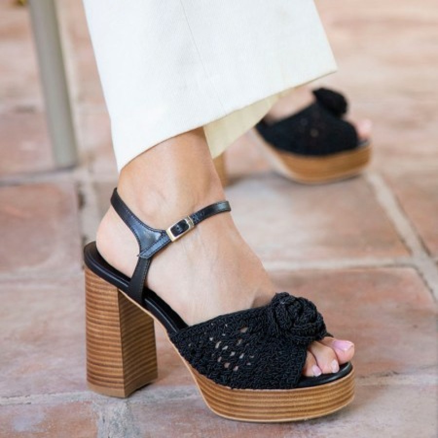 ANGEL ALARCON Eltere - Crochet And Leather Ankle Strap Sandals With Platform & High Heels | Spring - Summer - Ss