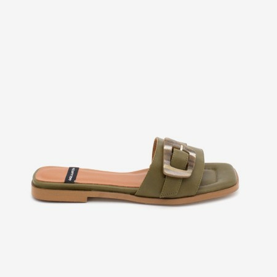 ANGEL ALARCON Yasal - Flat Leather Sandal With Tortoiseshell Buckle | Spring - Summer - Ss