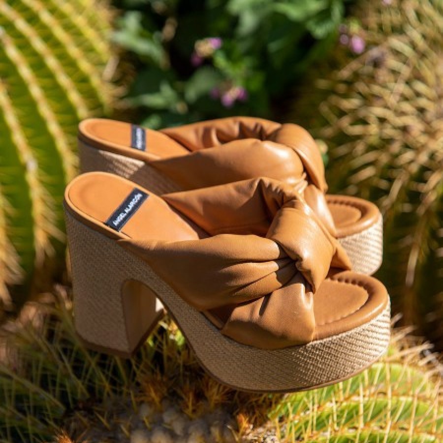 ANGEL ALARCON Kimm - Leather Padded Mule Sandals With A Raffia Block Heel And Platform | Spring - Summer - Ss