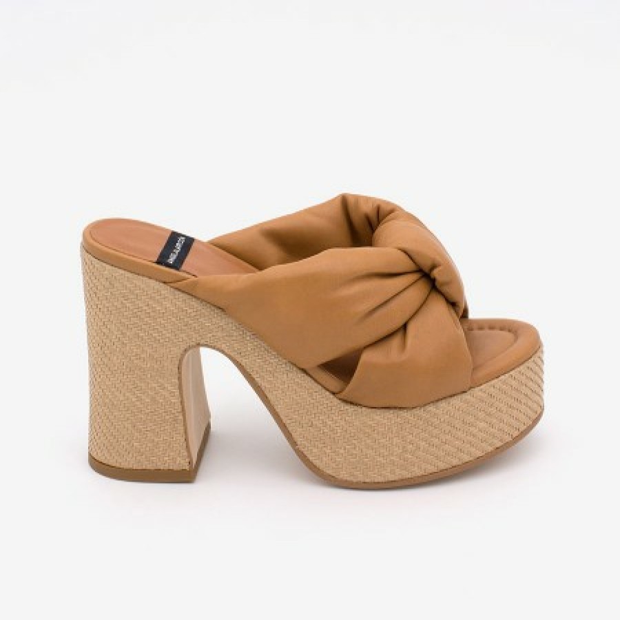 ANGEL ALARCON Kimm - Leather Padded Mule Sandals With A Raffia Block Heel And Platform | Spring - Summer - Ss