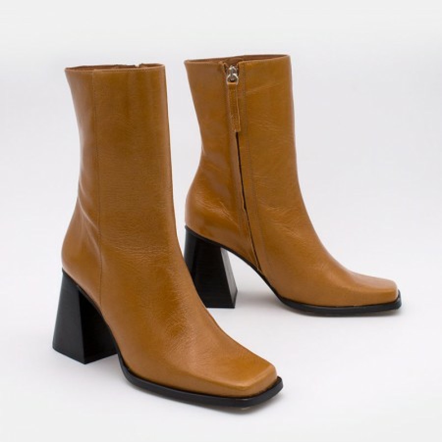 ANGEL ALARCON Oconnor - Shiny Leather Ankle Boots With Zipper & Block Heel | Autumn - Winter - Aw