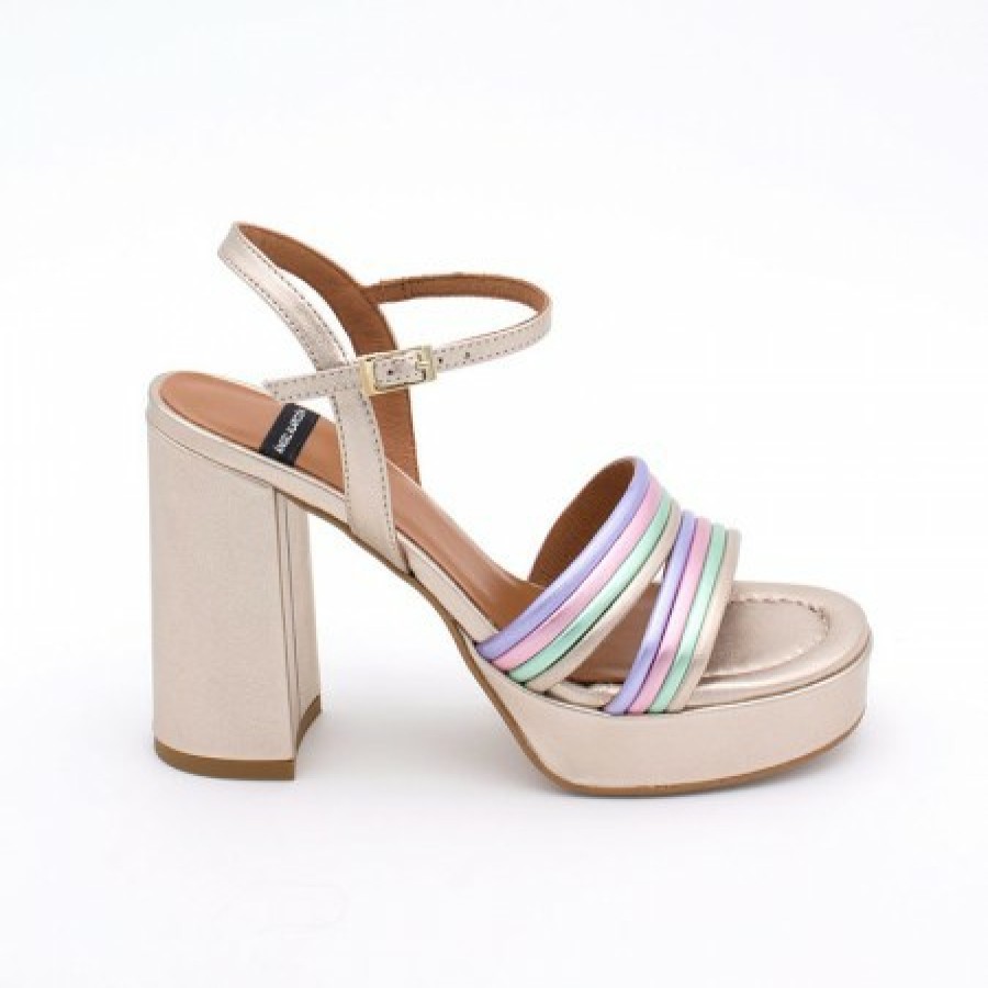 ANGEL ALARCON Amber - Strap Metallized Combi Leather With Block High Heel & Platform | Spring - Summer - Ss