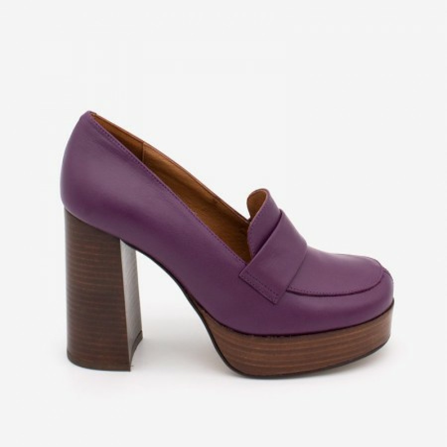 ANGEL ALARCON Petra - Women'S Leather Moccasins With Wood Block High Heel And Platform | Autumn - Winter - Aw