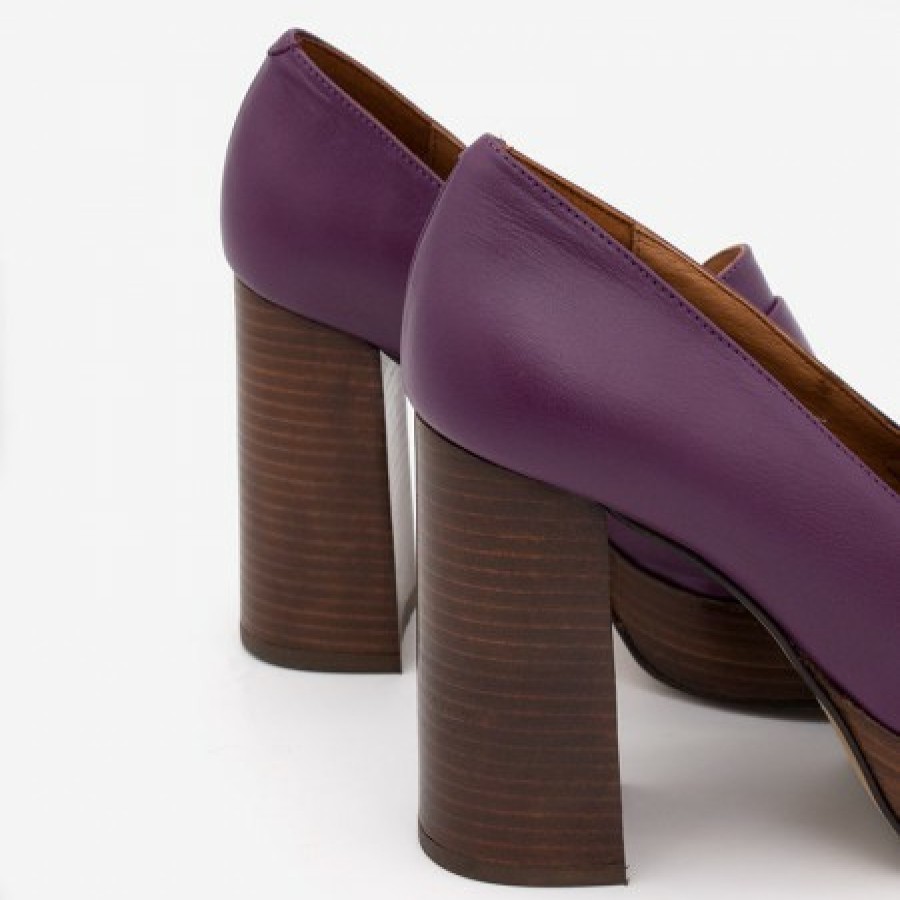 ANGEL ALARCON Petra - Women'S Leather Moccasins With Wood Block High Heel And Platform | Autumn - Winter - Aw