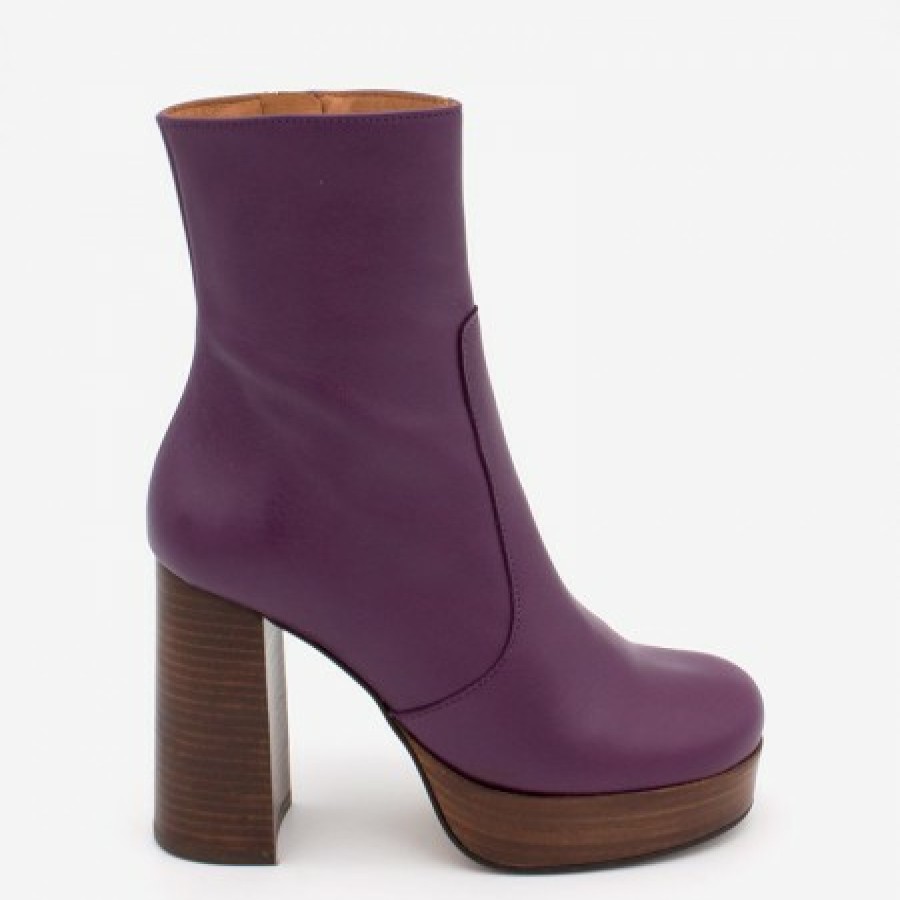 ANGEL ALARCON Cadeo - Women'S Leather Ankle Boots With Wood High Heel & Platform | Last Units