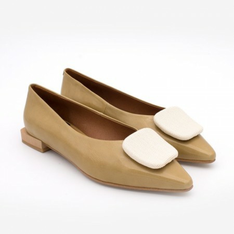 ANGEL ALARCON Thelma - Shinny Leather Flats With Raffia Ornament | Spring - Summer - Ss