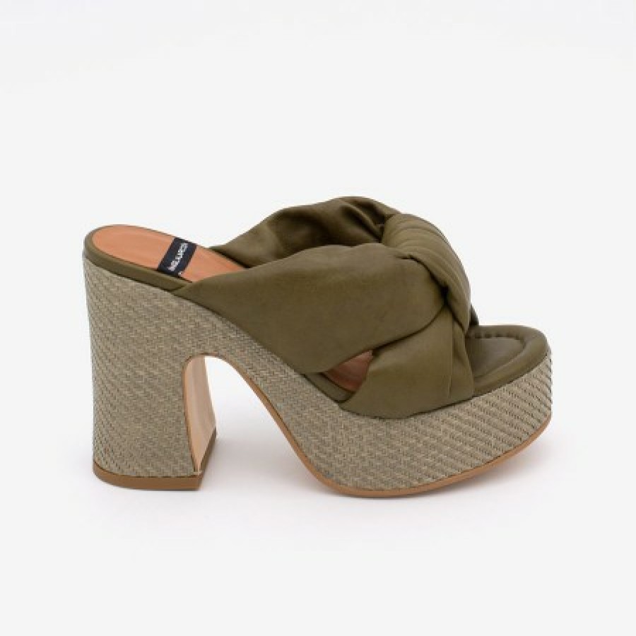 ANGEL ALARCON Kimm - Leather Padded Mule Sandals With A Raffia Block Heel And Platform | Spring - Summer - Ss
