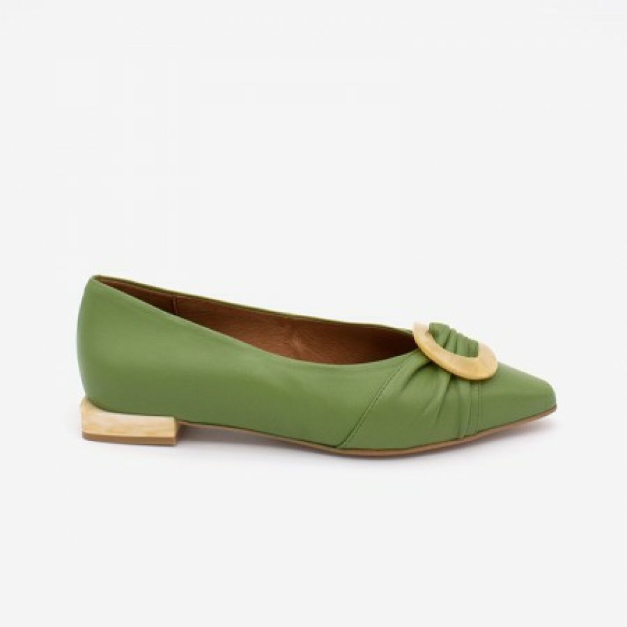 ANGEL ALARCON Nacora - Women'S Leather Pointed Toe Flat With Beige Carey Trim And Heel. | Spring - Summer - Ss