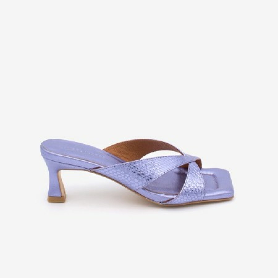 ANGEL ALARCON Inea - Metallized Snake Print Leather Sandals With Low Heel | Spring - Summer - Ss