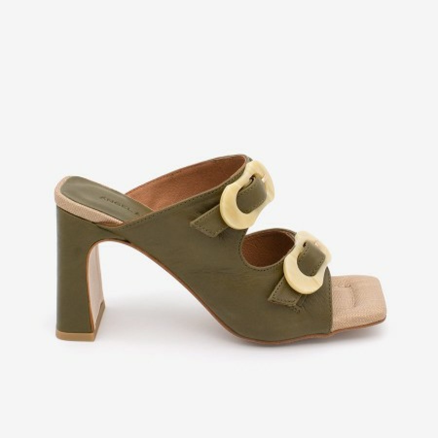 ANGEL ALARCON Palke - Leather Sandal With Beige Carey Buckles And High Heels | Spring - Summer - Ss
