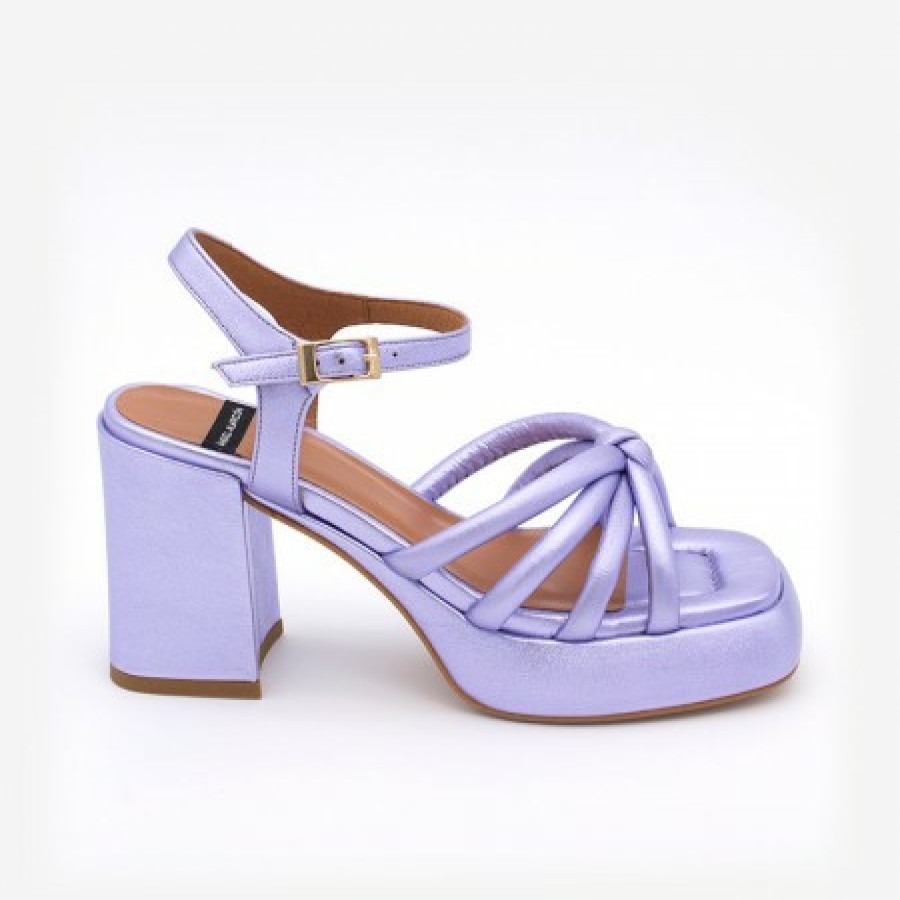 ANGEL ALARCON Estefan - Metallized Leather Padded Sandals With Block Heel & Platforms | Spring - Summer - Ss