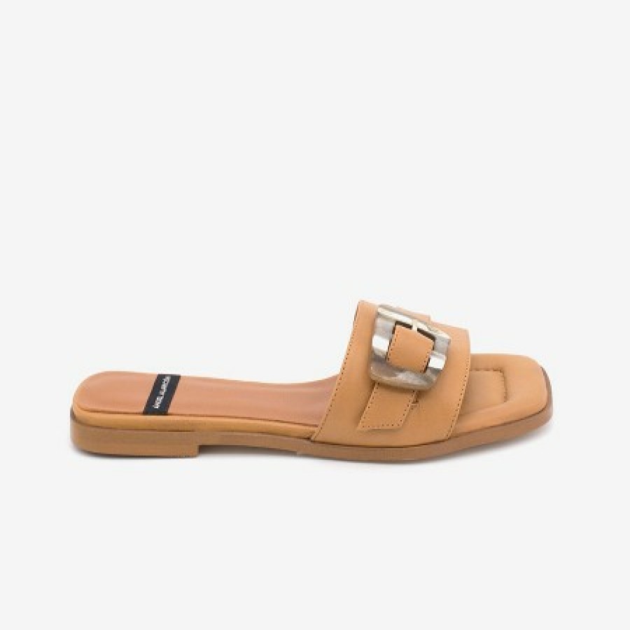 ANGEL ALARCON Yasal - Flat Leather Sandal With Tortoiseshell Buckle | Spring - Summer - Ss