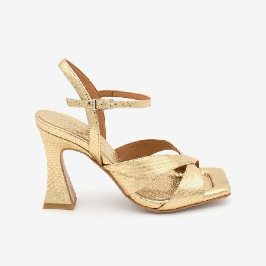 ANGEL ALARCON Magda - Metallized Leather Print Snake Ankle Strap Sandal | Spring - Summer - Ss