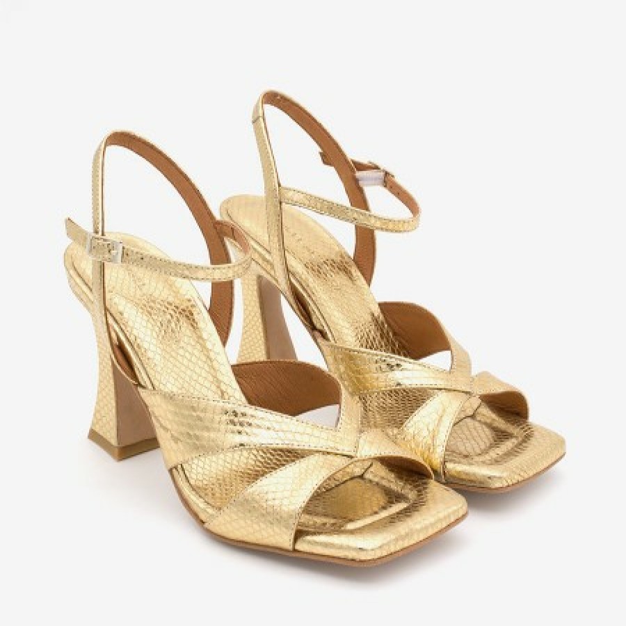 ANGEL ALARCON Magda - Metallized Leather Print Snake Ankle Strap Sandal | Spring - Summer - Ss