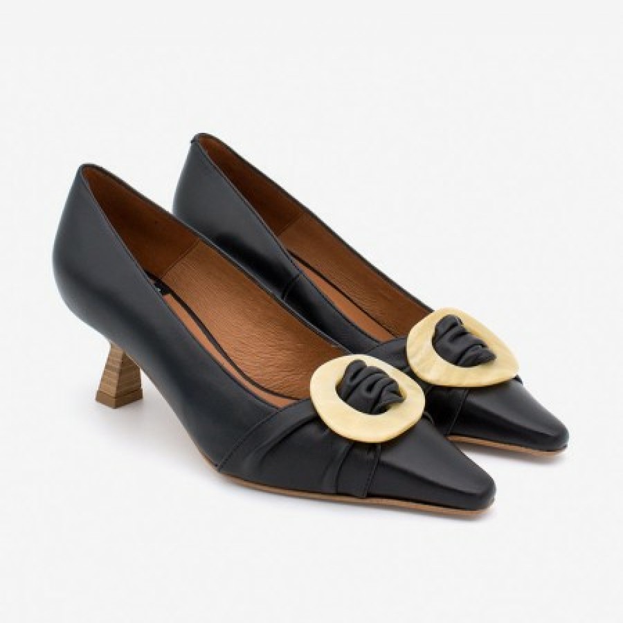 ANGEL ALARCON Winnie - Women'S Leather Pump With Low Heel And Carey Trim | Spring - Summer - Ss