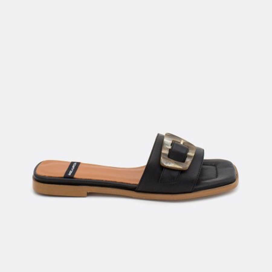 ANGEL ALARCON Yasal - Flat Leather Sandal With Tortoiseshell Buckle | Spring - Summer - Ss