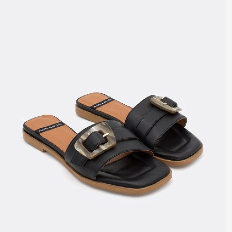 ANGEL ALARCON Yasal - Flat Leather Sandal With Tortoiseshell Buckle | Spring - Summer - Ss