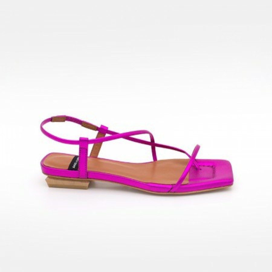 ANGEL ALARCON Julie - Metallized Leather Minimalist Strappy Flat Sandals | Last Units