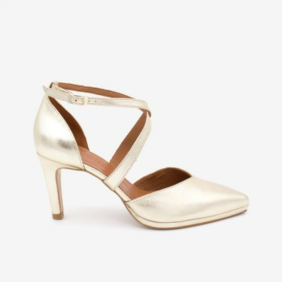 ANGEL ALARCON Liliam - Comfortable, Medium Heel And Low Platform Metallized Leather Pump | Wedding Shoes