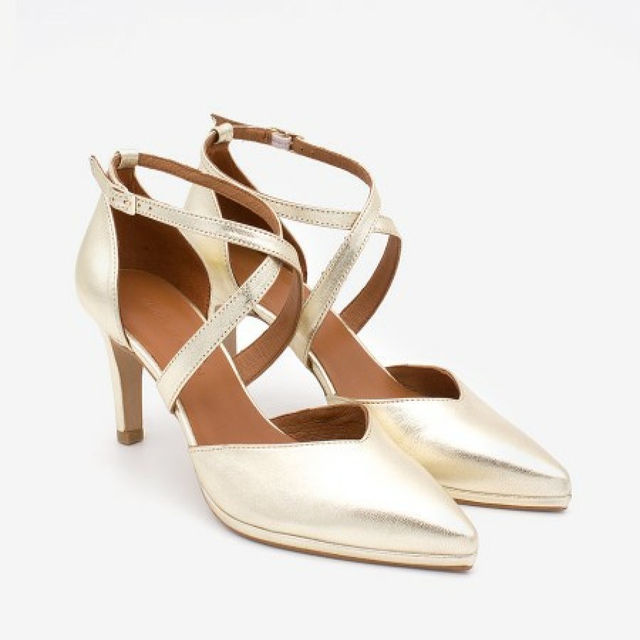ANGEL ALARCON Liliam - Comfortable, Medium Heel And Low Platform Metallized Leather Pump | Wedding Shoes
