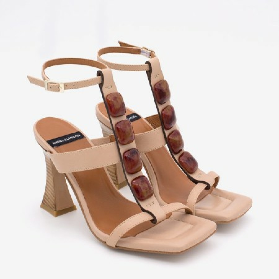 ANGEL ALARCON Masal - Leather Ankle T-Strap High Heel Sandal With Carey Ornament | Spring - Summer - Ss