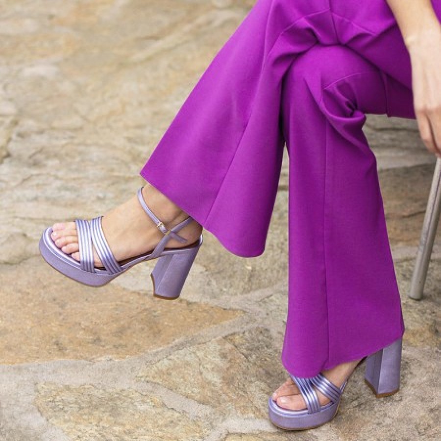 ANGEL ALARCON Amber - Strap Metallized Combi Leather With Block High Heel & Platform | Spring - Summer - Ss