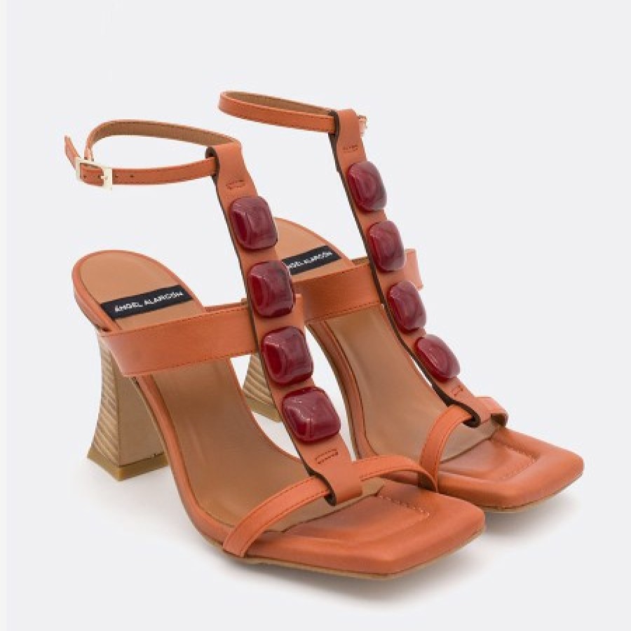 ANGEL ALARCON Masal - Leather Ankle T-Strap High Heel Sandal With Carey Ornament | Spring - Summer - Ss